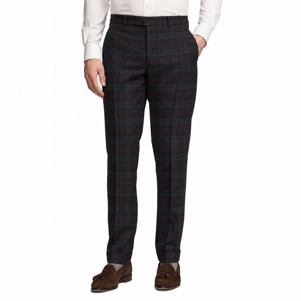 Lauren Ralph Lauren Plaid Wool Dress Pants Mens 42x32 Navy Burgundy Green